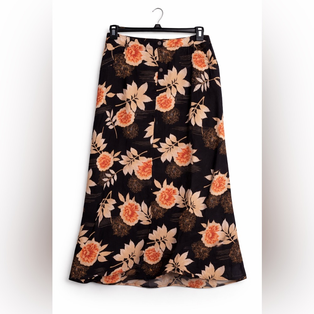 Vintage Y2K Liz Claiborne Lizwear Navy Floral Button Front Midi Skirt Size 10
